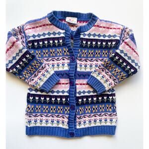 Girl's Vintage Carter's Cotton Knit Fair Isle Spring Cardigan Sweater Size 4T